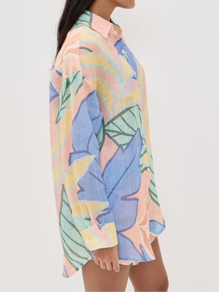 OLIVIA | PLAYA BOYFRIEND TROPICAL LEAF PRINTED SHORT SET