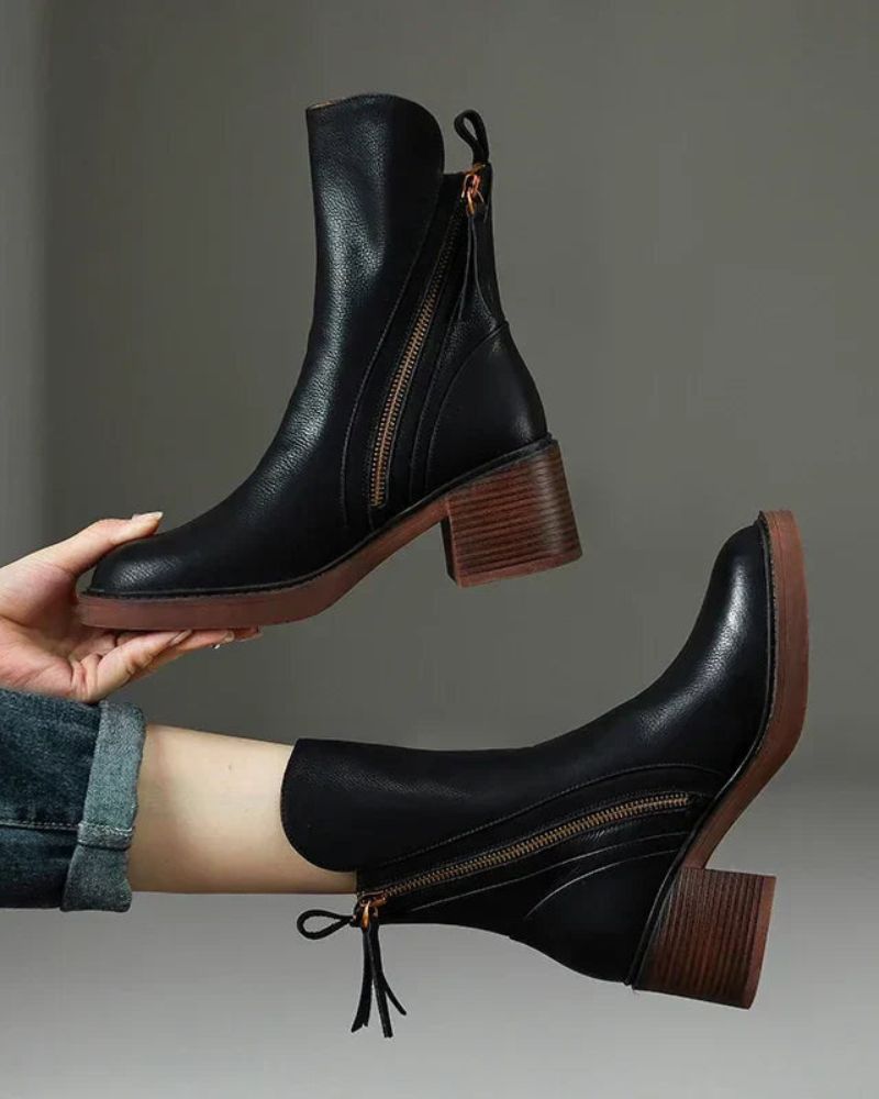 FREYA | BLACK LEATHER BOOTS WITH COMFORTABLE HEEL
