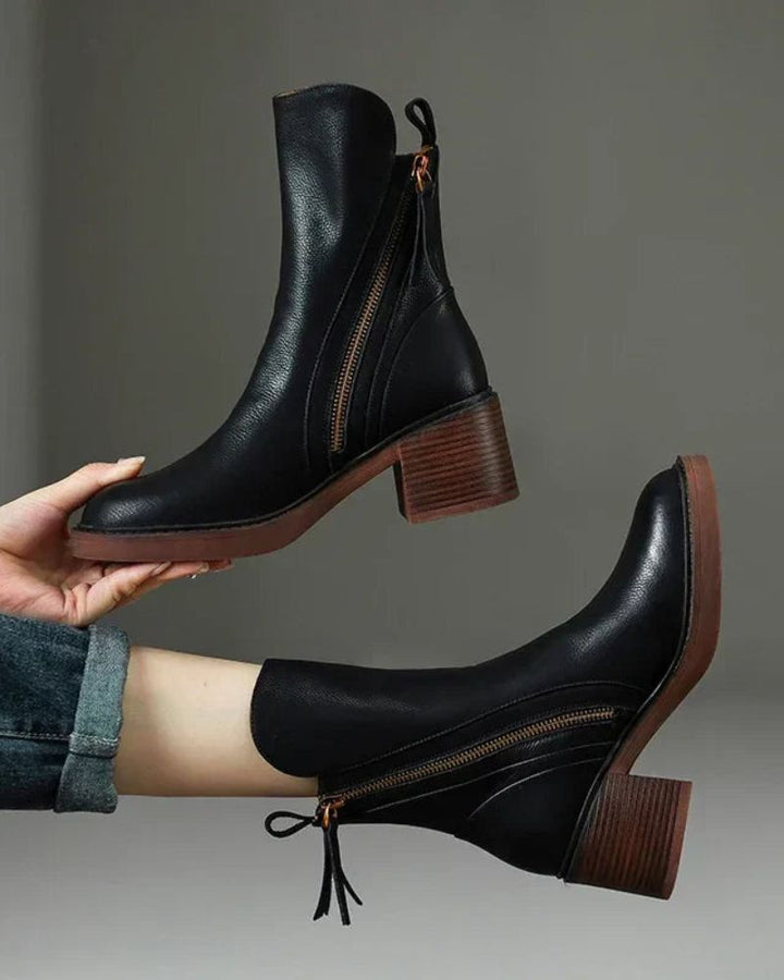 FREYA | BLACK LEATHER BOOTS WITH COMFORTABLE HEEL