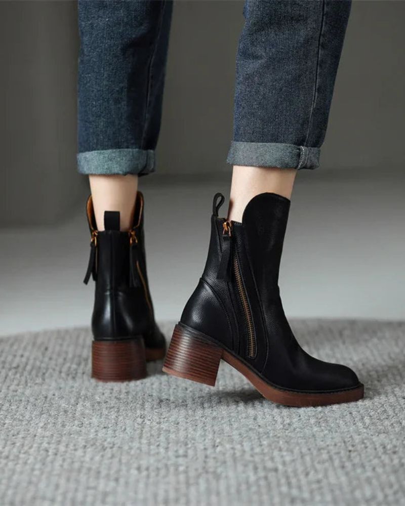 FREYA | BLACK LEATHER BOOTS WITH COMFORTABLE HEEL