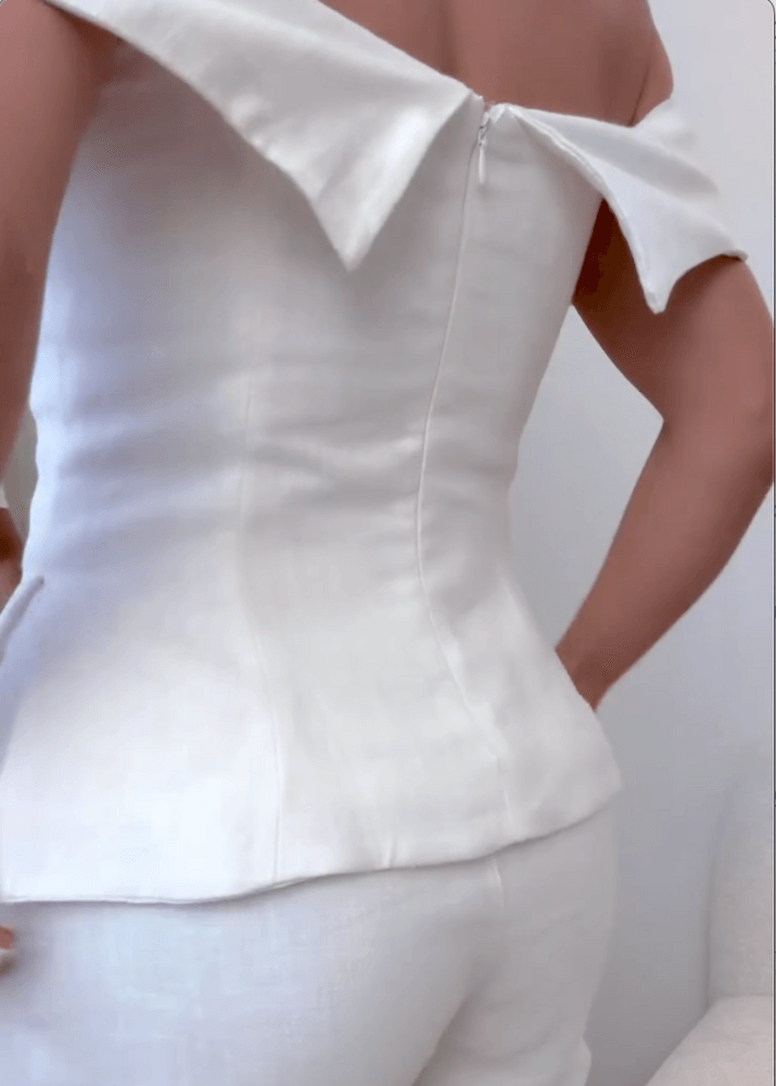 SOPHIE | WHITE COTTON AND LINEN TWO-PIECE SUIT