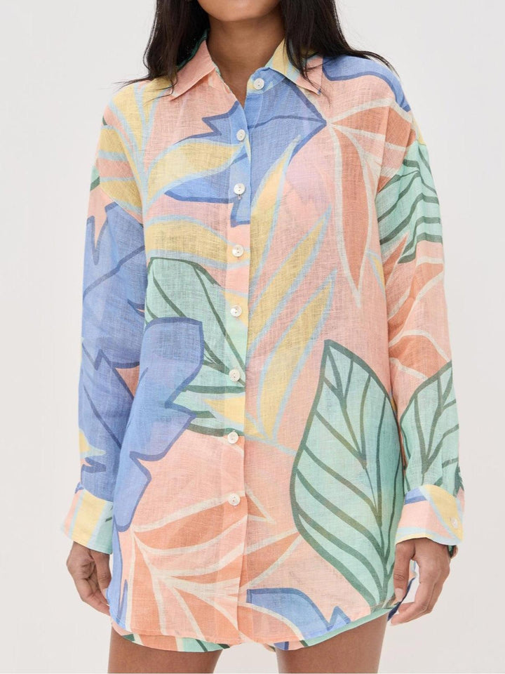 OLIVIA | PLAYA BOYFRIEND TROPICAL LEAF PRINTED SHORT SET