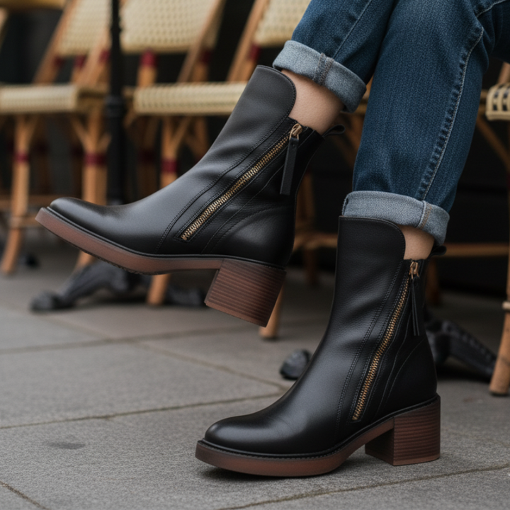 FREYA | BLACK LEATHER BOOTS WITH COMFORTABLE HEEL