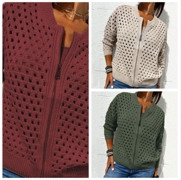 EMILY | WOMEN'S CARDIGAN WITH ZIPPER AND HOLLOW DESIGN