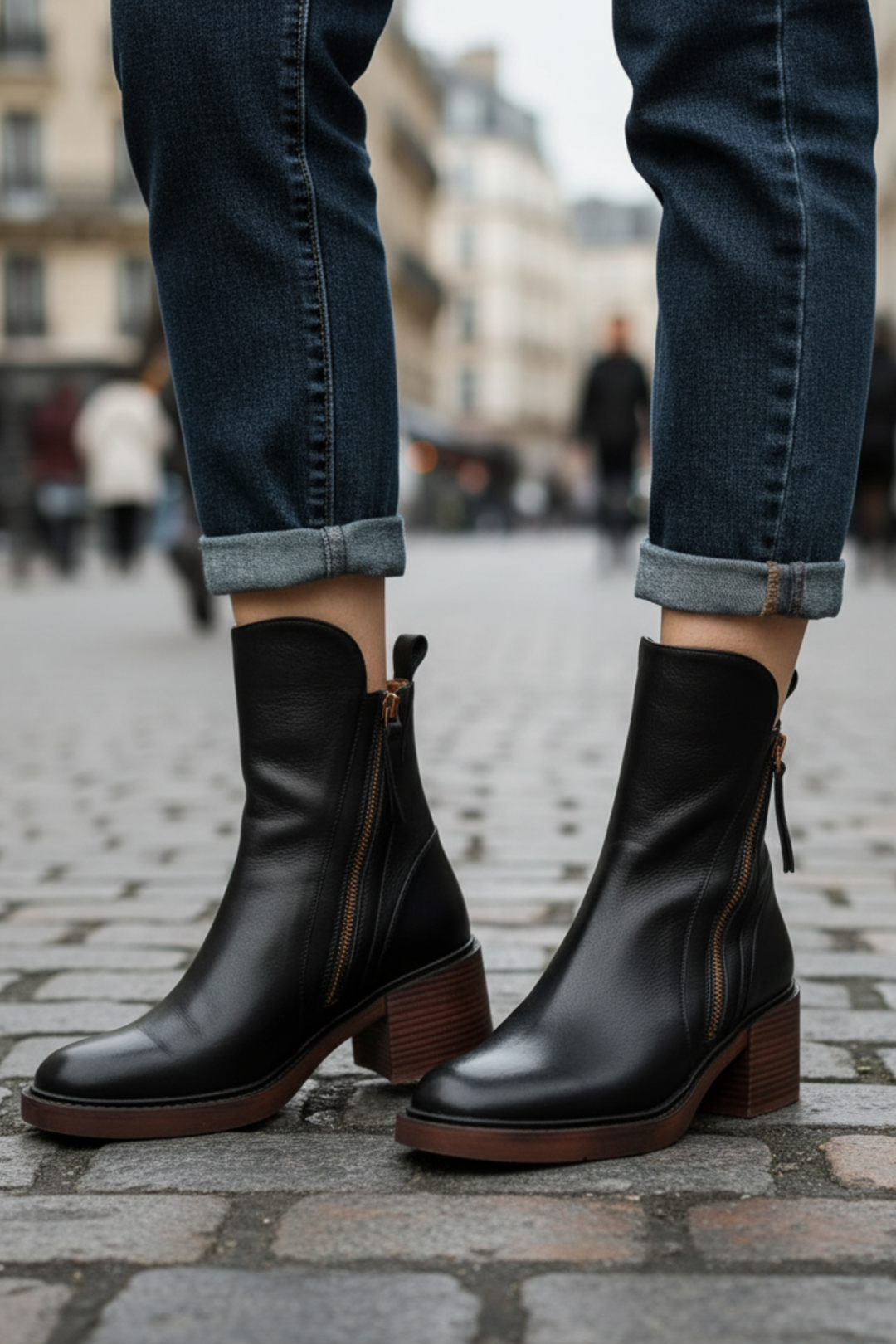 FREYA | BLACK LEATHER BOOTS WITH COMFORTABLE HEEL