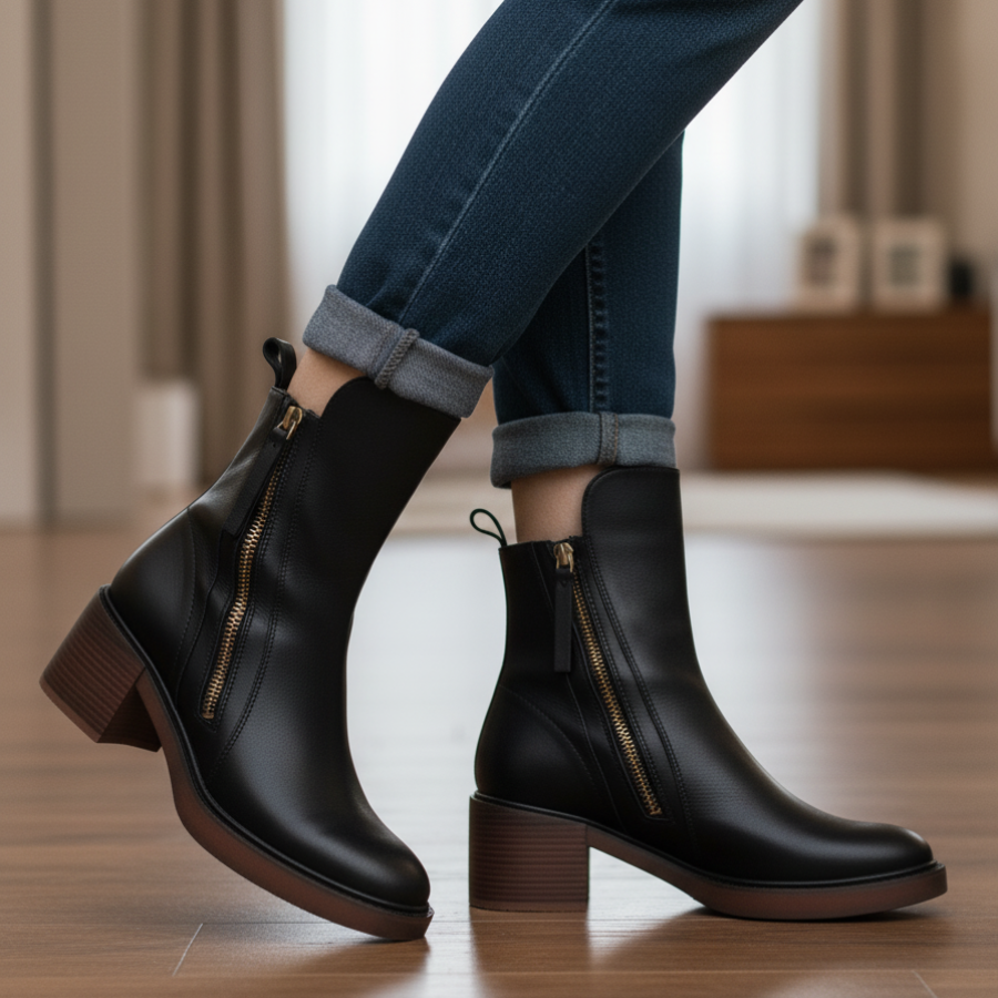 FREYA | BLACK LEATHER BOOTS WITH COMFORTABLE HEEL