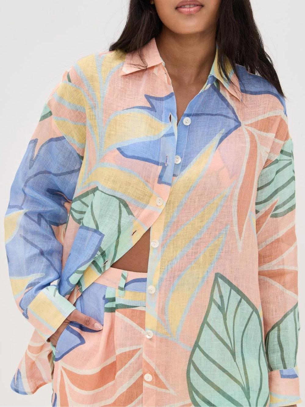 OLIVIA | PLAYA BOYFRIEND TROPICAL LEAF PRINTED SHORT SET