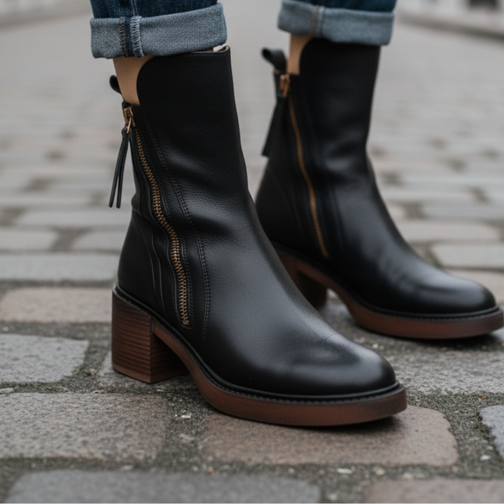 FREYA | BLACK LEATHER BOOTS WITH COMFORTABLE HEEL