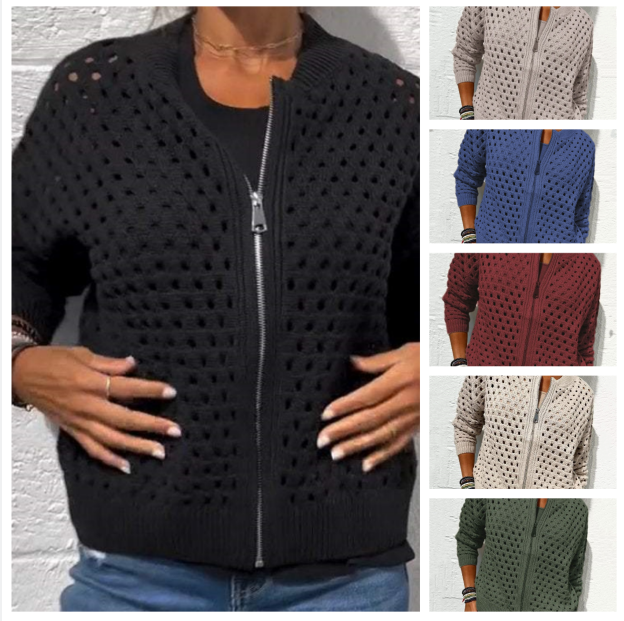 EMILY | WOMEN'S CARDIGAN WITH ZIPPER AND HOLLOW DESIGN