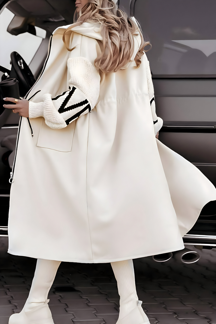 EVELYN | LONG COAT WITH KNITTED SLEEVES AND HOOD