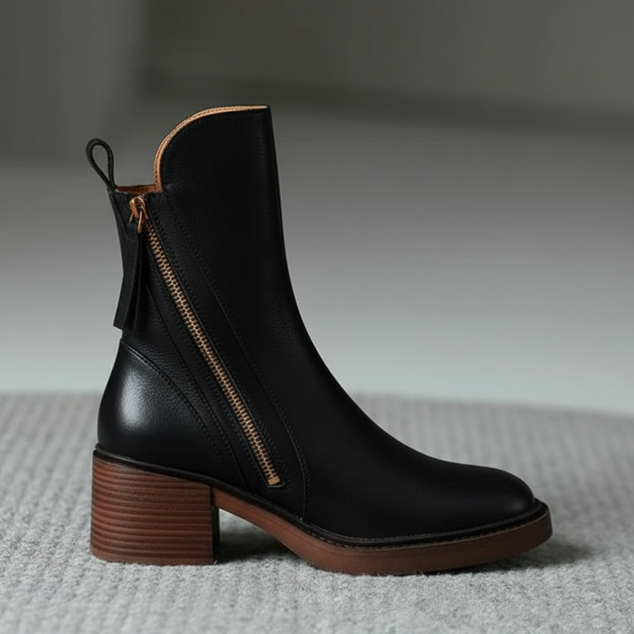 FREYA | BLACK LEATHER BOOTS WITH COMFORTABLE HEEL