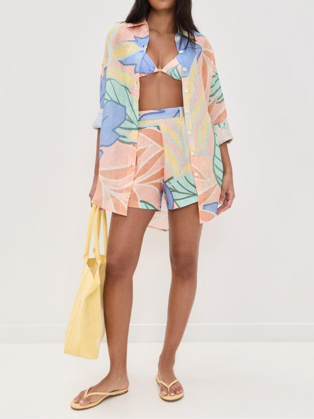 OLIVIA | PLAYA BOYFRIEND TROPICAL LEAF PRINTED SHORT SET