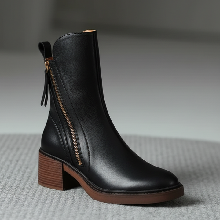 FREYA | BLACK LEATHER BOOTS WITH COMFORTABLE HEEL