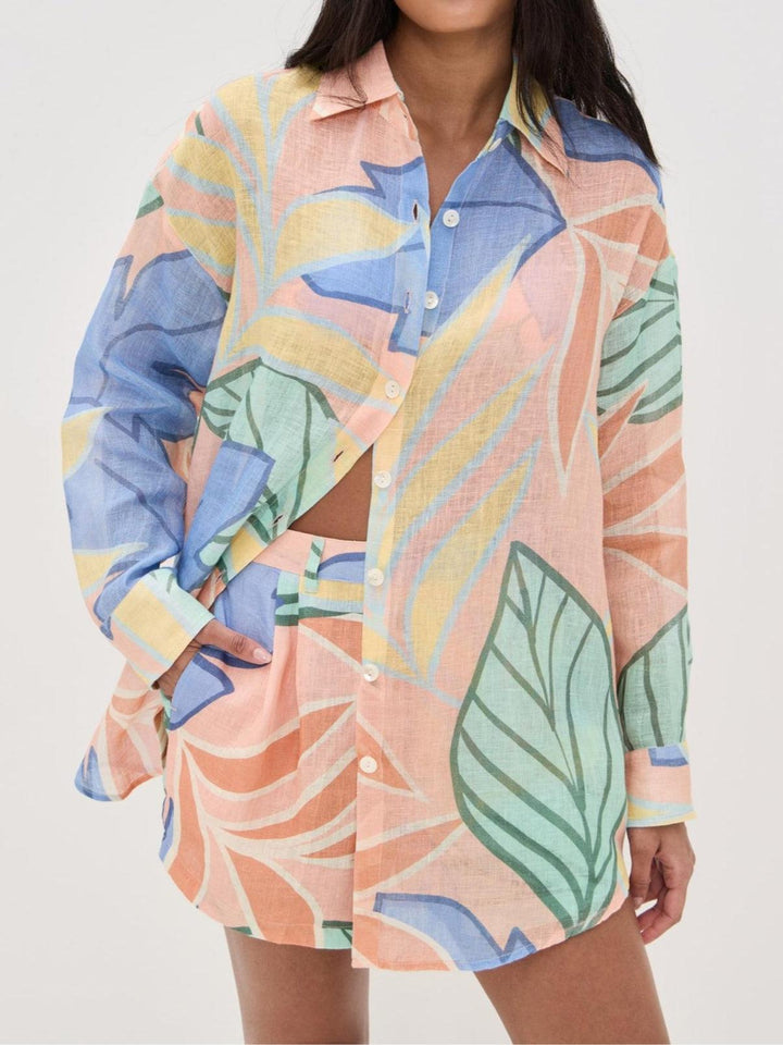 OLIVIA | PLAYA BOYFRIEND TROPICAL LEAF PRINTED SHORT SET