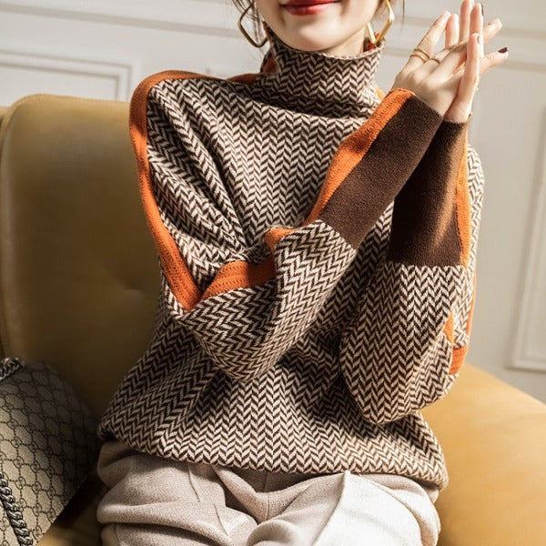 ELSIE | HIGH-NECK SWEATER WITH CONTRAST STRIPES