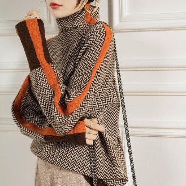 ELSIE | HIGH-NECK SWEATER WITH CONTRAST STRIPES