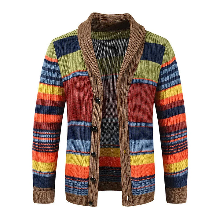 JASPER | KNITTED MEN’S CARDIGAN WITH COLOUR BLOCK AND GEOMETRIC PATTERN