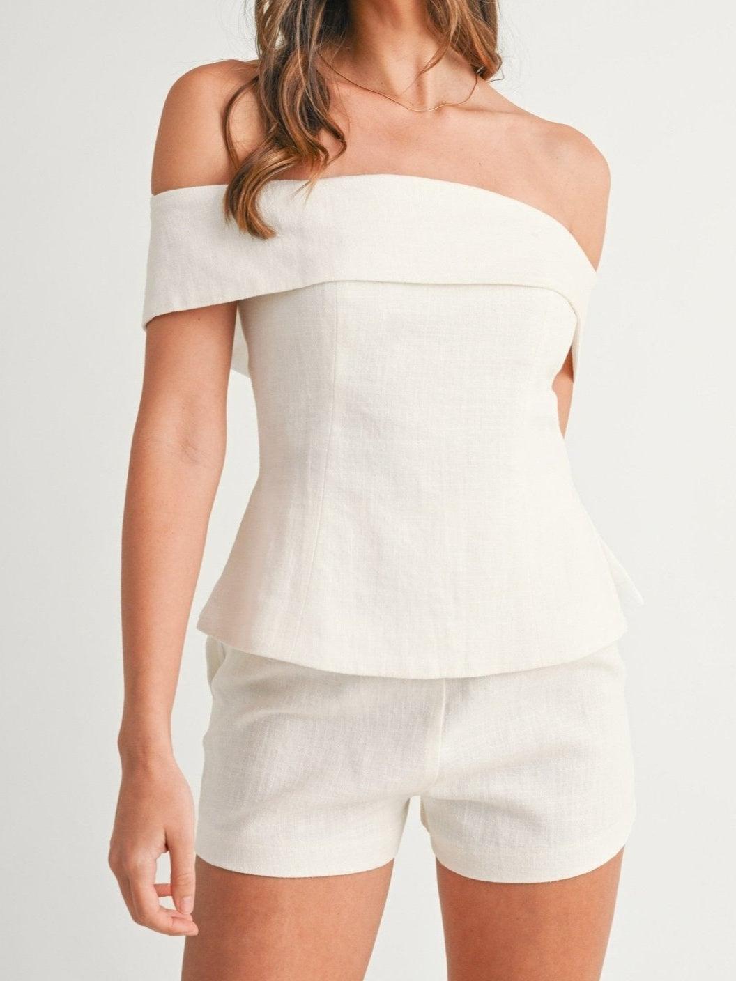 SOPHIE | WHITE COTTON AND LINEN TWO-PIECE SUIT