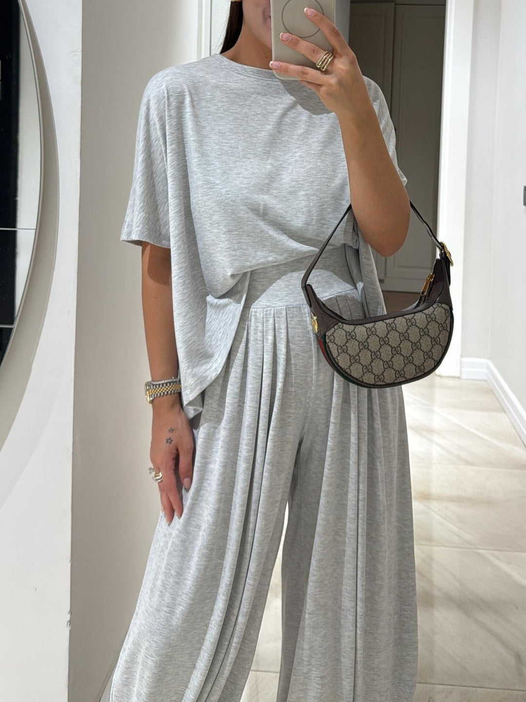 EMILY | LIGHT GREY CASUAL TOP AND WIDE-LEG PANTS SET