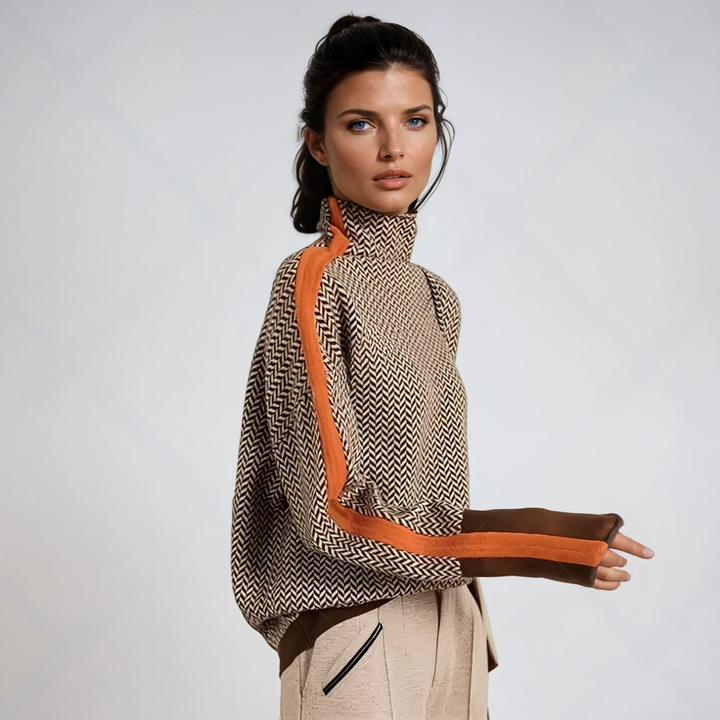 ELSIE | HIGH-NECK SWEATER WITH CONTRAST STRIPES